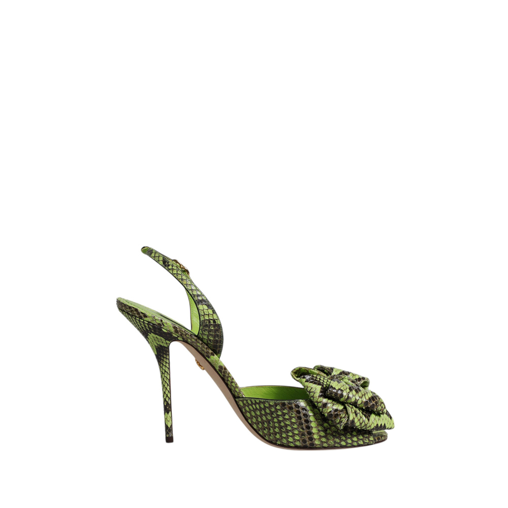 DOLCE & GABBANA Green Python Leather Heels Sandals Shoes-1