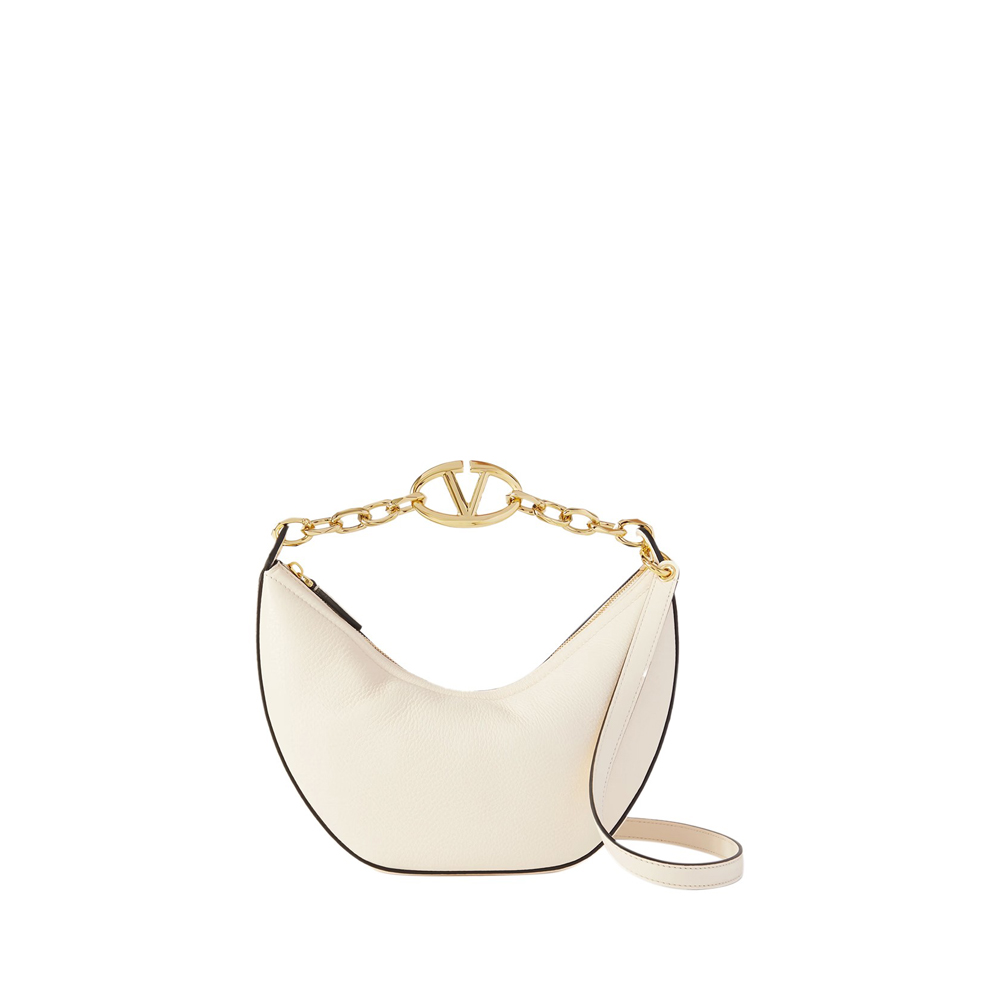 Valentino Garavani Ivory Leather Small Hobo Vlogo Shoulder Bag-1