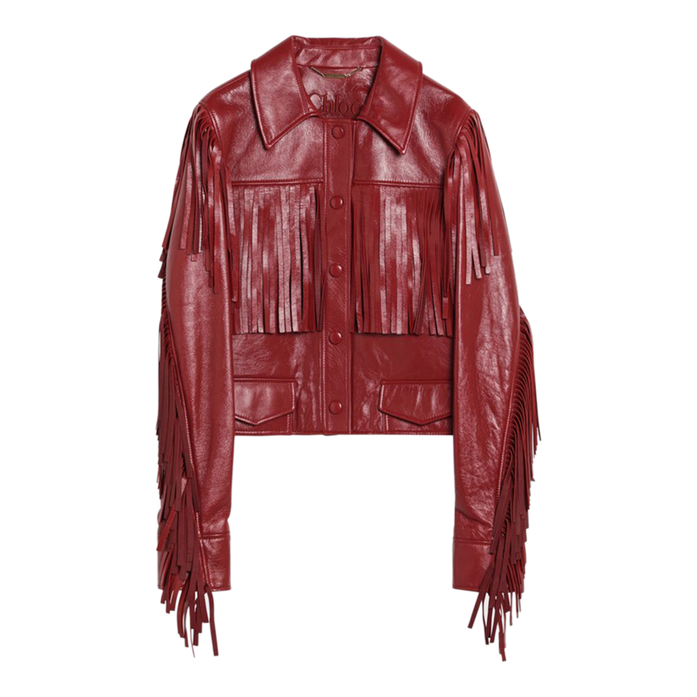 CHLOE Fringed Red Leather Jacket-1
