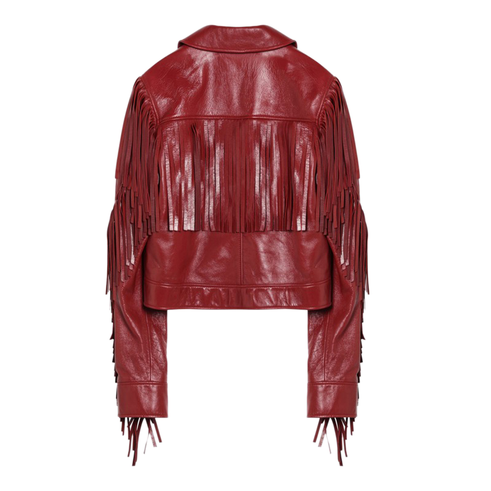 CHLOE Fringed Red Leather Jacket-2