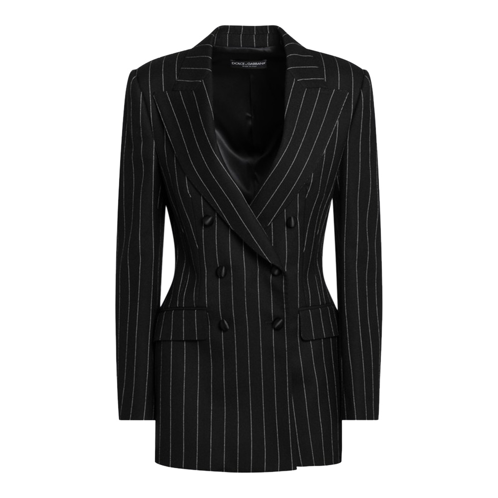 DOLCE & GABBANA Double-Breasted Black Pinstriped Jacket-1