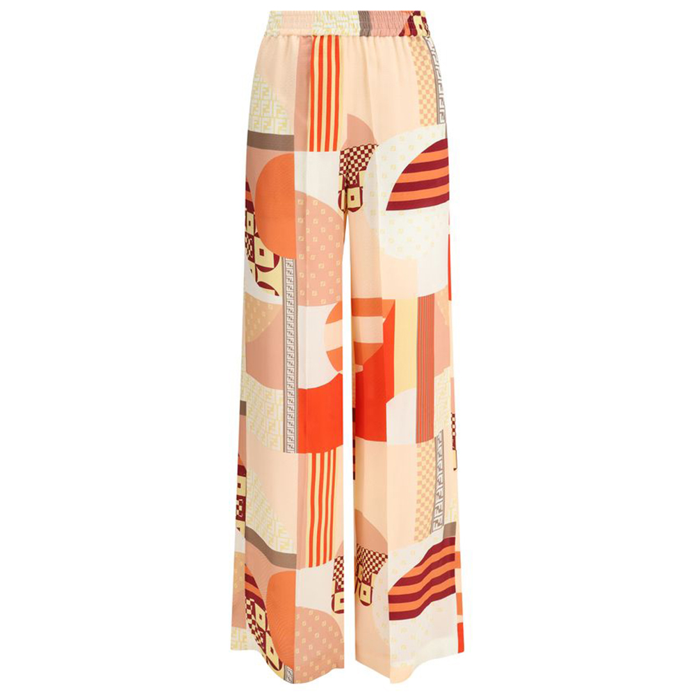 Fendi Patchwork print silk crepe Pants-1