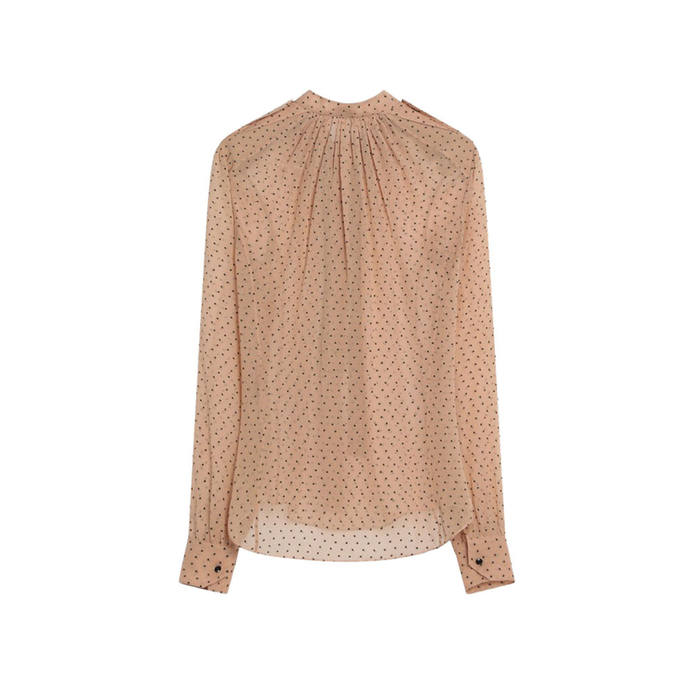 SAINT LAURENT Beige Polka Dot Silk Blouse-2