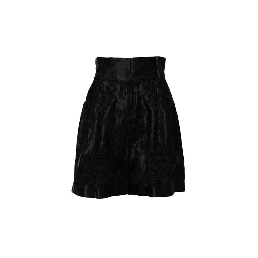 Dolce & Gabbana Black Floral Embroidery Silk High Waist Shorts-1