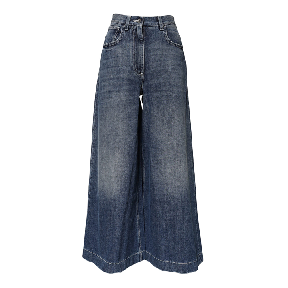 Dolce & Gabbana Blue Cotton High Waist Wide Leg Denim Jeans-1