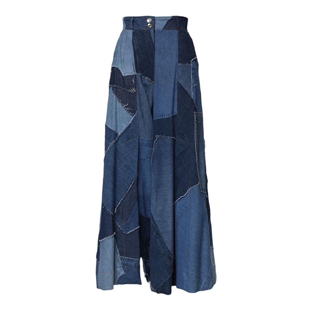 Dolce & Gabbana Blue Denim Long Maxi Patchwork Cotton Skirt-1