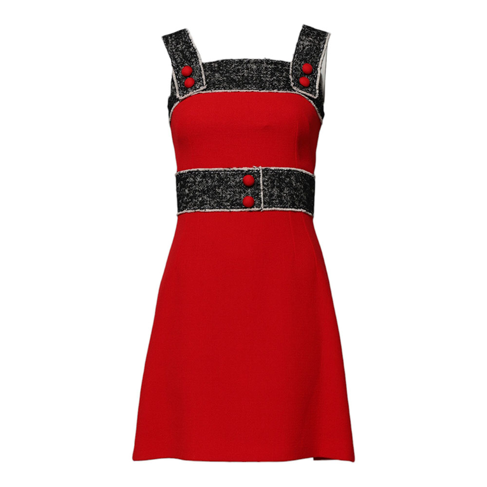 Dolce & Gabbana Red Wool Sleeveless A-line Flared Mini Dress-1