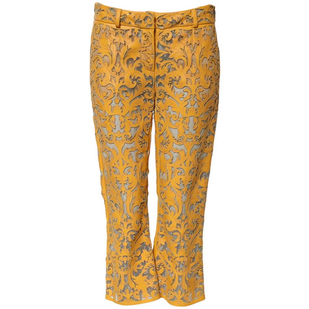 Dolce & Gabbana Yellow Floral Lace Mid Waist Capri Pants-1